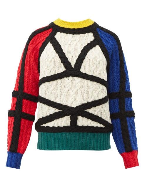 Matchesfashion.com Charles Jeffrey Loverboy - Aran Contrast Cable Knit Wool Jumper - Womens - Multi
