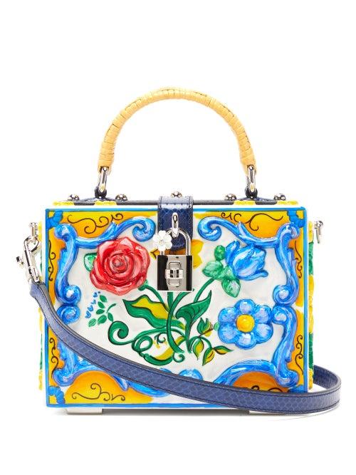 Matchesfashion.com Dolce & Gabbana - Embossed Floral-painted Box Bag - Womens - Multi