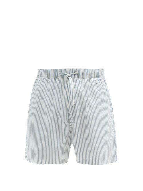 Tekla - Drawstring-waist Organic-cotton Pyjama Shorts - Mens - Blue White