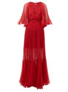 Matchesfashion.com Maria Lucia Hohan - Selah Belted Pliss Chiffon Gown - Womens - Red
