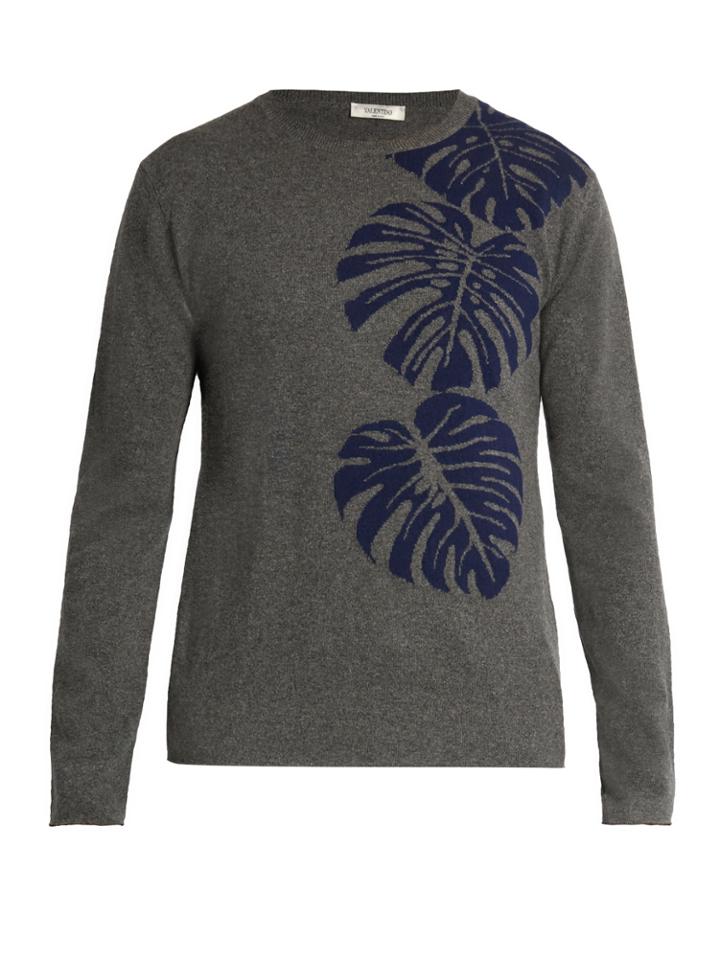 Valentino Palm Leaf-intarsia Cashmere Sweater