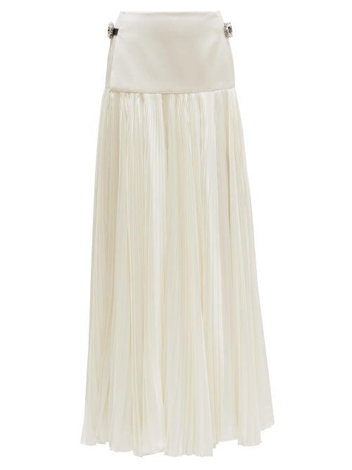 Matchesfashion.com Alexandre Vauthier - Crystal Embellished Pleated Satin Maxi Skirt - Womens - Ivory