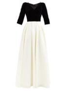 Matchesfashion.com Vika Gazinskaya - Cropped-sleeve Velvet And Hammered-silk Gown - Womens - Black White