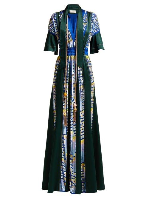 Matchesfashion.com Peter Pilotto - Embellished Satin Evening Gown - Womens - Green
