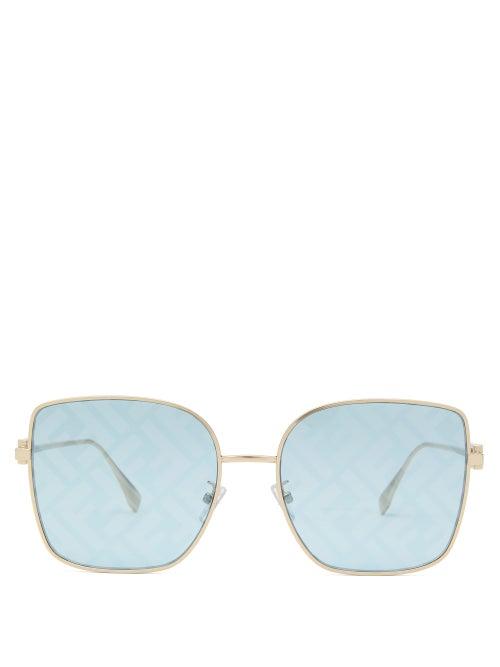 Fendi - Baguette Butterfly Ff-lens Metal Sunglasses - Womens - Blue