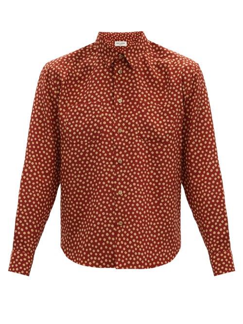 Matchesfashion.com Saint Laurent - Polka-dot Silk-satin Shirt - Mens - Orange