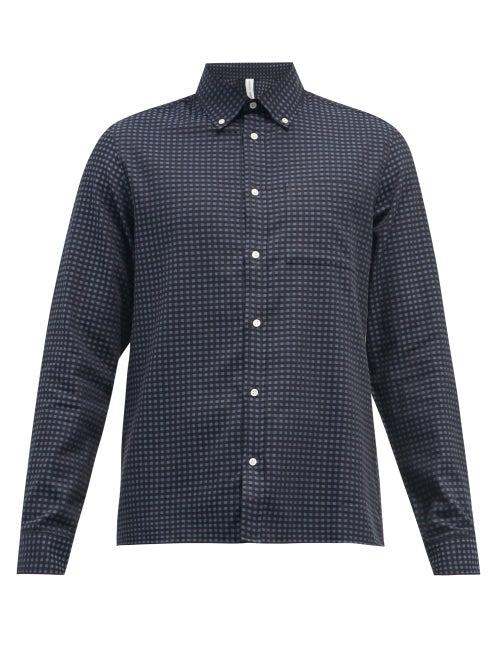 Mens Rtw Another Aspect - Micro-check Organic-cotton Twill Shirt - Mens - Black Multi