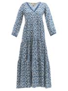 Muzungu Sisters - Frangipani Tiered Linen Maxi Dress - Womens - Blue Print