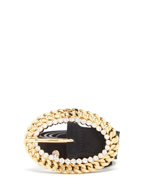 Matchesfashion.com Alessandra Rich - Chain-buckle Crystal-stud Leather Belt - Womens - Black