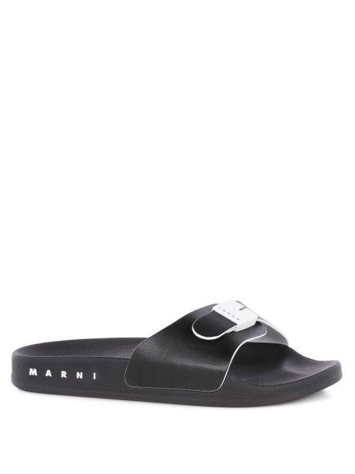 Matchesfashion.com Marni - Buckle-strap Leather Slides - Womens - Black White