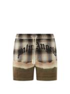 Matchesfashion.com Palm Angels - Logo-print Tie-dye Shorts - Mens - Beige Multi