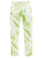 Matchesfashion.com Aries - Lilly Marble-print Straight-leg Jeans - Mens - Green