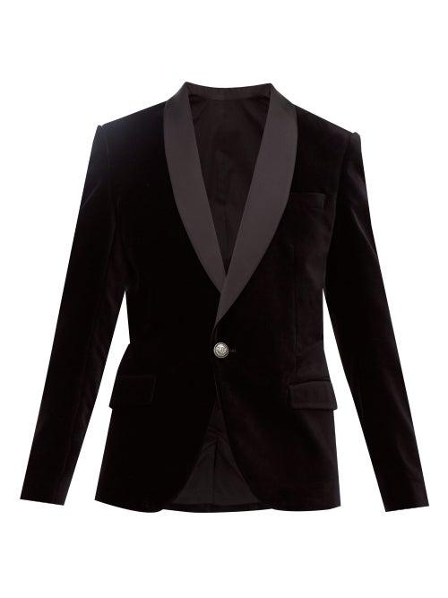 Matchesfashion.com Balmain - Satin Collar Single Breasted Velvet Blazer - Mens - Black