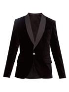 Matchesfashion.com Balmain - Satin Collar Single Breasted Velvet Blazer - Mens - Black