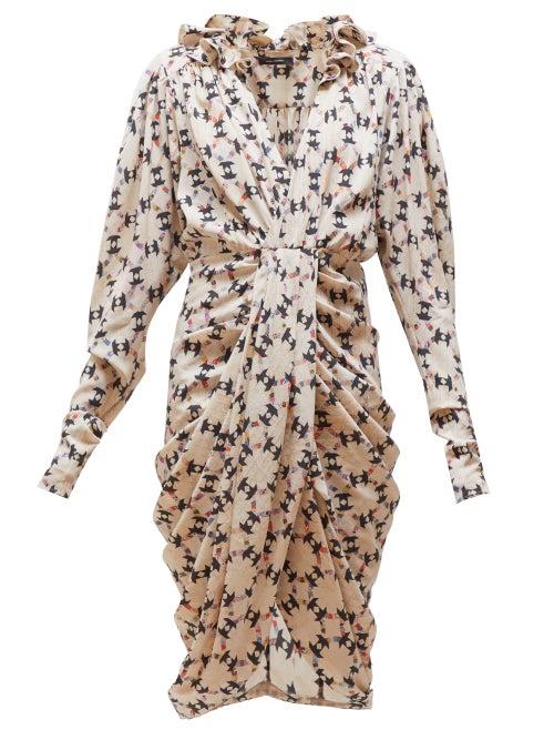 Matchesfashion.com Isabel Marant - Blandine Printed Silk Blend Dress - Womens - Ivory Multi