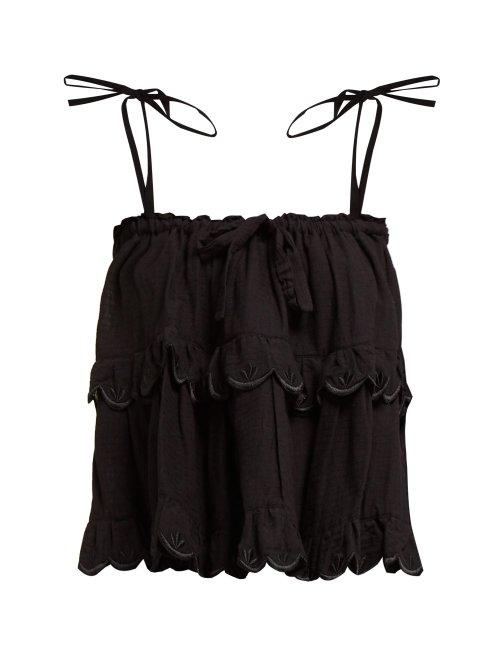 Matchesfashion.com Innika Choo - Stella Scalloped Edge Tiered Cotton Top - Womens - Black