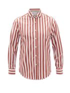 Matchesfashion.com Brunello Cucinelli - Spread-collar Striped Cotton-poplin Shirt - Mens - Red Multi
