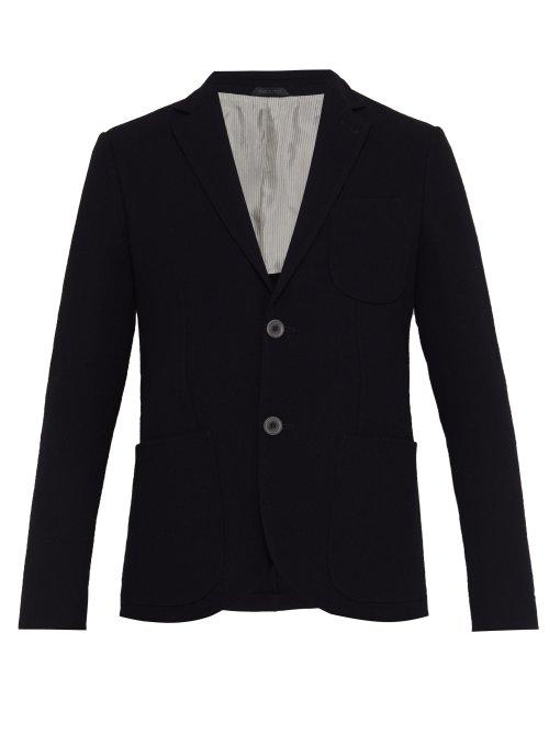 Matchesfashion.com Giorgio Armani - Corded Single Breasted Virgin Wool Blend Blazer - Mens - Navy