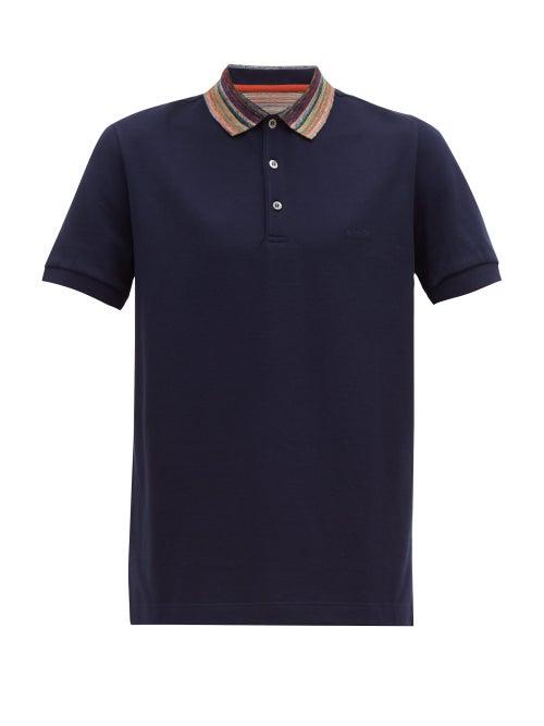 Matchesfashion.com Missoni - Space Dyed Collar Cotton Piqu Polo Shirt - Mens - Navy Multi