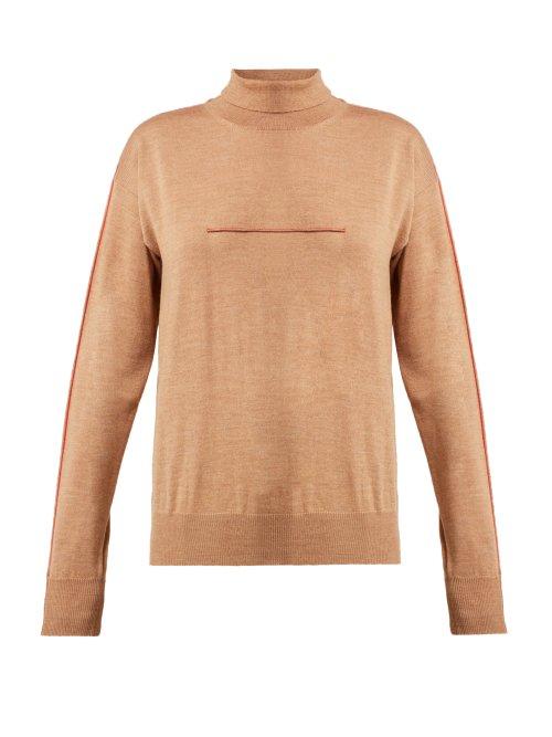 Matchesfashion.com Mm6 Maison Margiela - Pintucked Roll Neck Wool Sweater - Womens - Camel