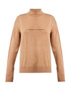 Matchesfashion.com Mm6 Maison Margiela - Pintucked Roll Neck Wool Sweater - Womens - Camel
