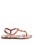 Dolce & Gabbana Majolica-print T-bar Leather Sandals