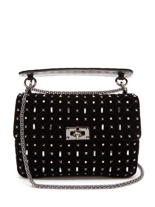 Matchesfashion.com Valentino - Rockstud Spike Crystal Embellished Velvet Bag - Womens - Black