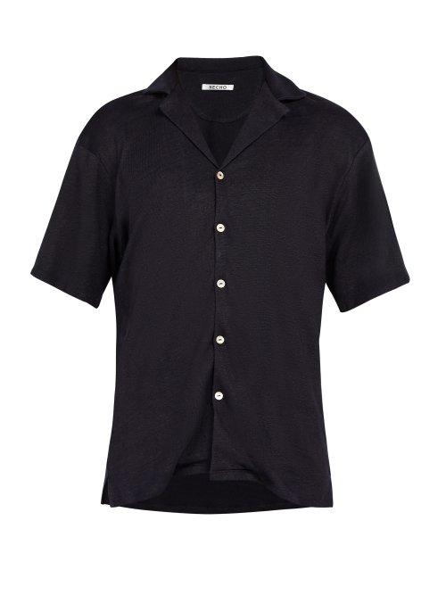 Matchesfashion.com Hecho - Cuban Collar Knitted Linen Shirt - Mens - Navy