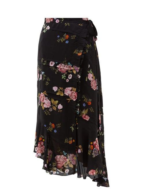 Matchesfashion.com Preen Line - Kalifa Floral-print Silk Crepe De Chine Skirt - Womens - Black Pink