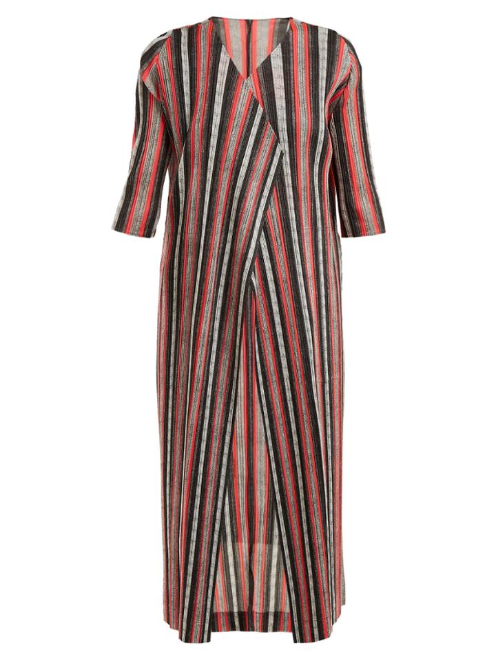 Pleats Please Issey Miyake Union Stripe Pleated Coat