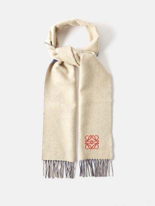 Loewe - Anagram-embroidered Wool-blend Scarf - Mens - Dark Blue