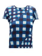 Ladies Rtw Pleats Please Issey Miyake - Shibori-check Technical-pleated T-shirt - Womens - Blue White