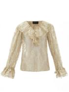 Matchesfashion.com Dundas - Ruffled Cotton-blend Chantilly-lace Blouse - Womens - Gold