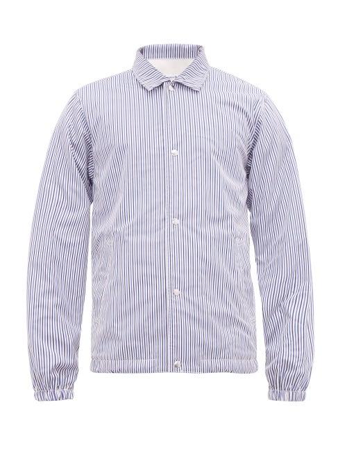 Matchesfashion.com Comme Des Garons Shirt - Fleece Lined Striped Cotton Field Jacket - Mens - Blue Stripe