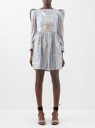 Batsheva - Holographic Puff-shoulder Lam Mini Dress - Womens - Silver
