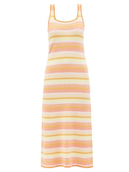 Solid & Striped - The Kimberly Striped Ribbed-jersey Midi Dress - Womens - Orange Multi