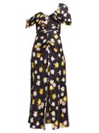 Matchesfashion.com Self-portrait - Floral Print Asymmetric Satin Dress Dress - Womens - Black Multi