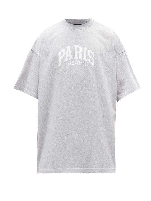 Balenciaga - Paris-print Cotton-jersey T-shirt - Mens - Grey White