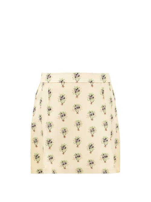 Matchesfashion.com Chlo - Bouquet-print Crepe Mini Skirt - Womens - Cream