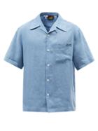Loewe Paula's Ibiza - Logo-embroidered Linen-blend Short-sleeved Shirt - Mens - Blue