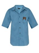 Matchesfashion.com Prada - Logo Patch Stretch Cotton Blend Poplin Shirt - Mens - Blue Multi