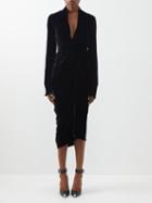 Rick Owens - Gathered Velvet Wrap Dress - Womens - Black