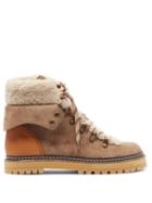 Matchesfashion.com See By Chlo - Shearling Lined Suede Hiking Boots - Womens - Beige White