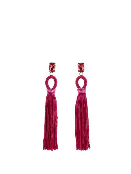 Oscar De La Renta Crystal-embellished Long Tassel Clip-on Earrings
