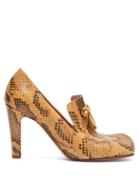 Matchesfashion.com Bottega Veneta - Buckled Python-effect Leather Pumps - Womens - Light Tan