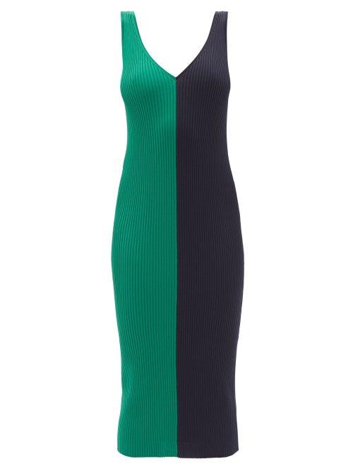 Ladies Rtw Staud - Dana Colour-block Ribbed Midi Dress - Womens - Green Navy