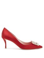 Matchesfashion.com Roger Vivier - Flower Crystal-embellished Satin Pumps - Womens - Burgundy