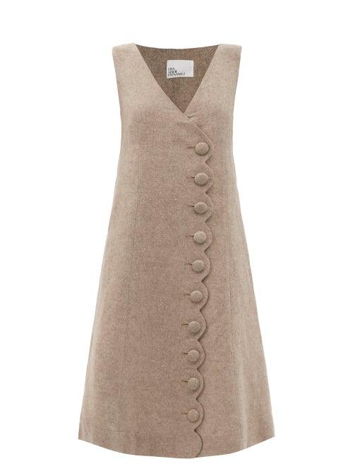 Ladies Beachwear Lisa Marie Fernandez - Scalloped Linen-blend Tweed Dress - Womens - Brown