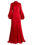 Andrew Gn High-neck Balloon-sleeved Satin Gown