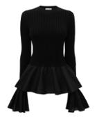 Jw Anderson - Fluted-hem Ribbed Merino-wool Top - Womens - Black